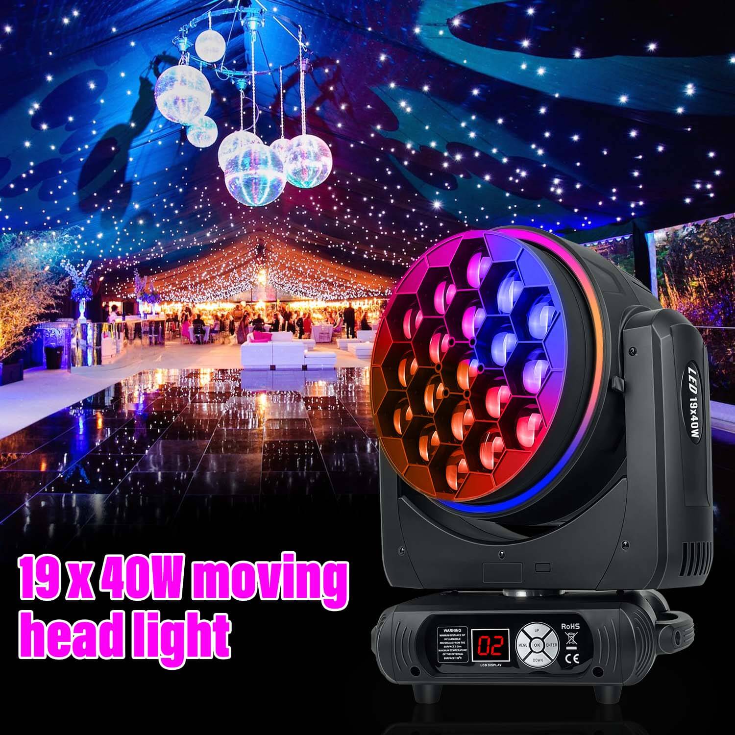 19x40W RGBW 4in1 LED BEAM ZOOM WASH Moving Head Light