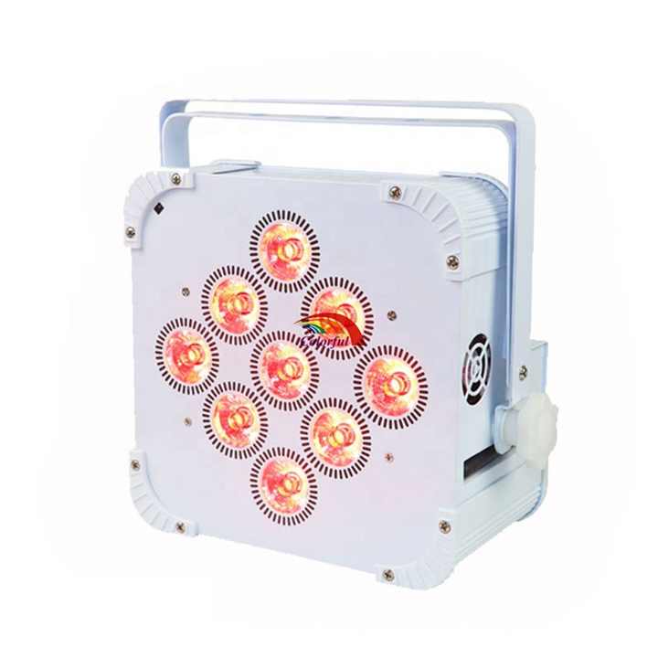 Professional 9x18W 6 in 1 RGBWA+UV Stage Light Battery Powered and Wireless LED Flat Par Light